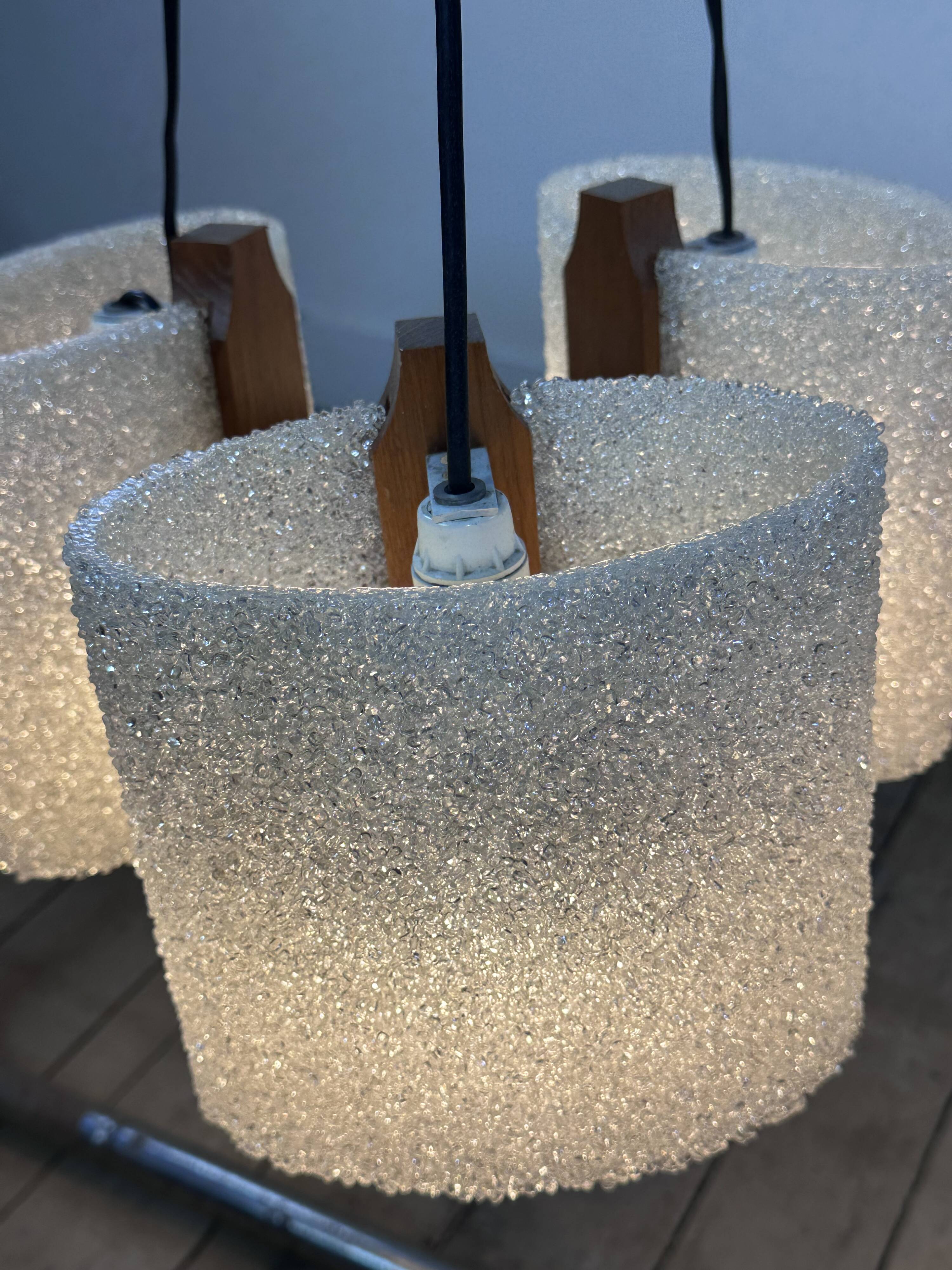 Vintage 1960s Scandinavian teak and perspex chandelier