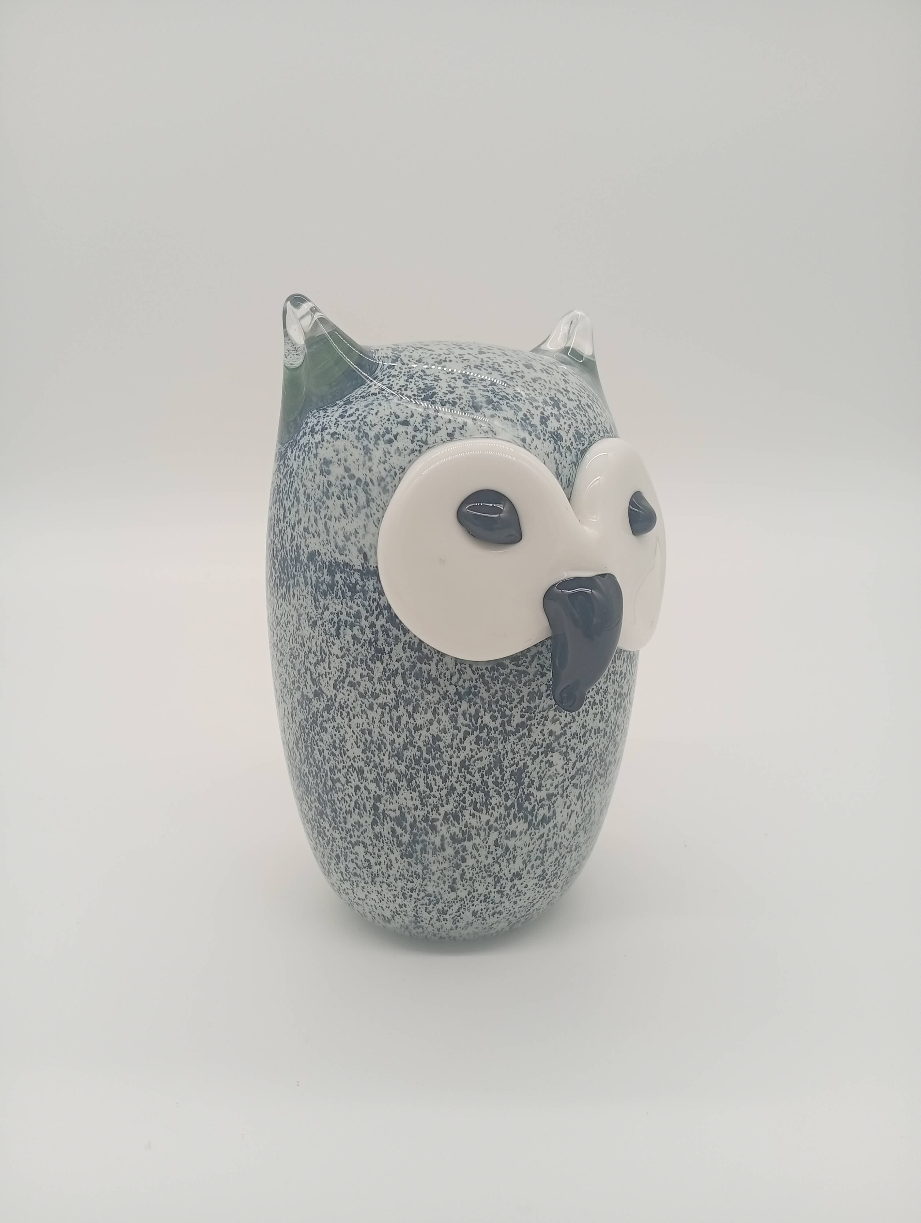 Vintage Scandinavian Glass Owl Statuette Denmark Sulphur 70s 80s