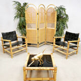 Ensemble de 3 fauteuils de safari suédois de conception de midcentury et ottoman