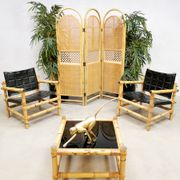 Ensemble de 3 fauteuils de safari suédois de conception de midcentury et ottoman