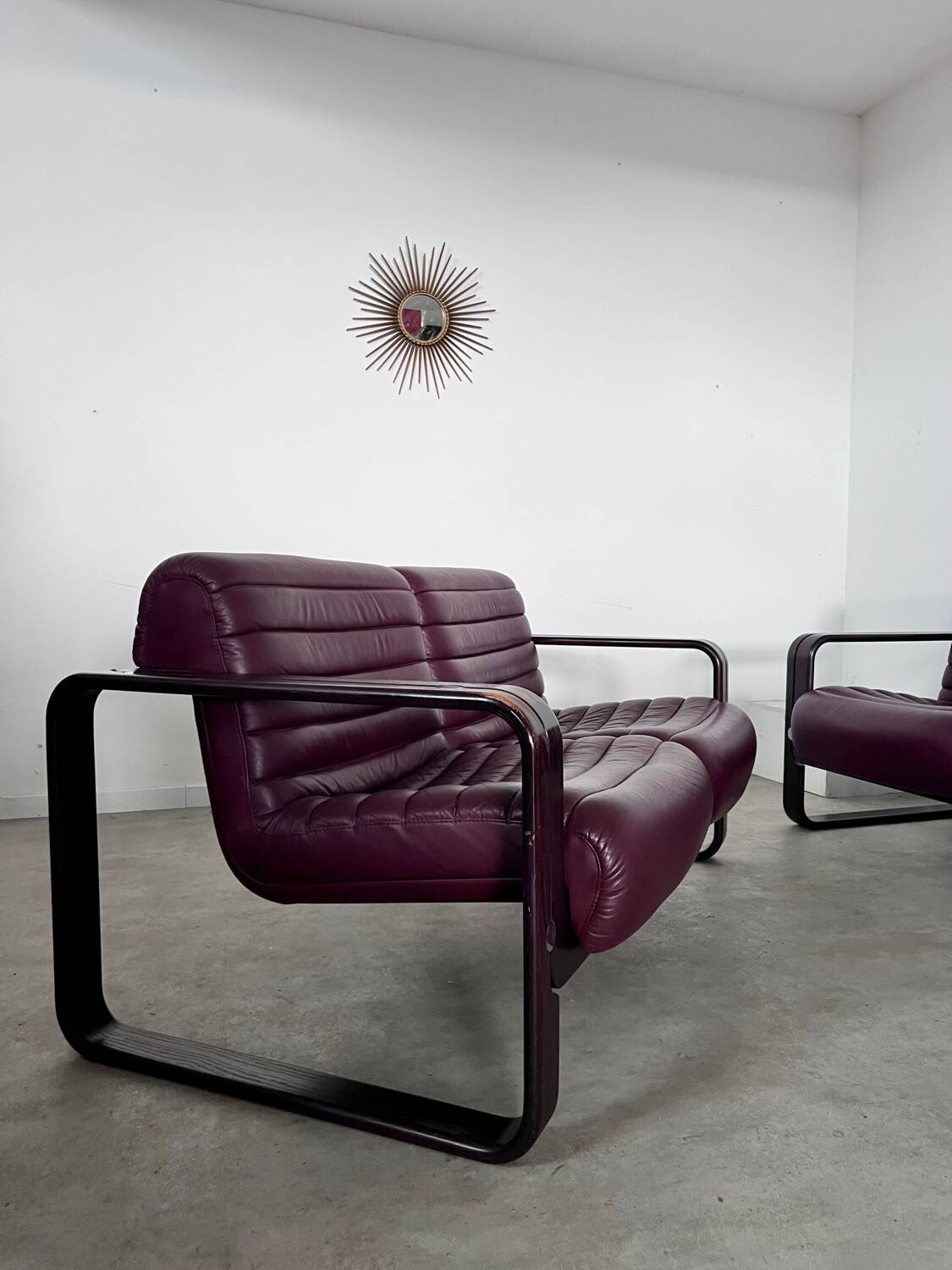 Sofa set and 2 vintage leather armchairs designed by Albert Stoll Giroflex 1970s