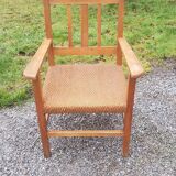 Scandinavian armchair of the 50s in cherry tree sitting in rope