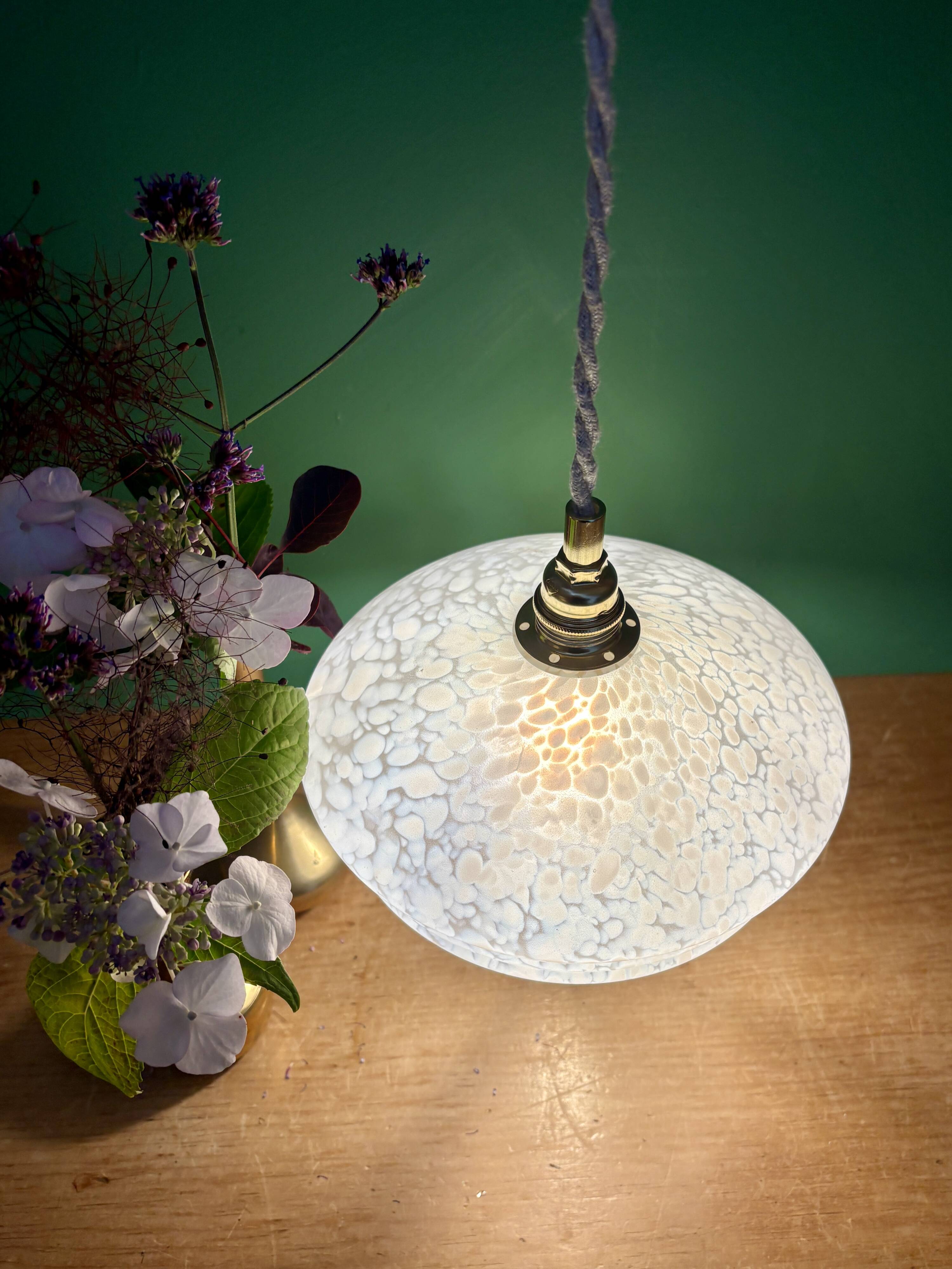 Vintage white Clichy glass lampshade pendant light