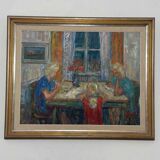 Original mid-century Swedish oil on canvas – “Family” by Eric With – vintage & framed – 75 × 91 cm (29.5" × 35.8")