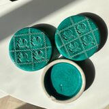 Coasters of green ceramic bottles/carafes, vintage