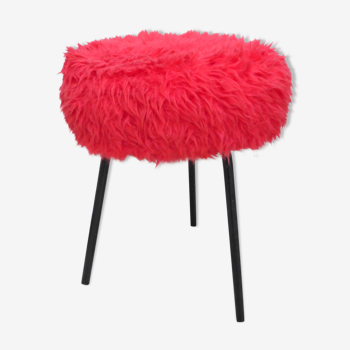 Tabouret moumoute rouge années 70