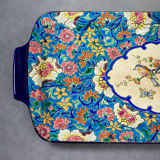 Plat à cake Longwy, décor floral et médaillon d’oiseaux, début XXème