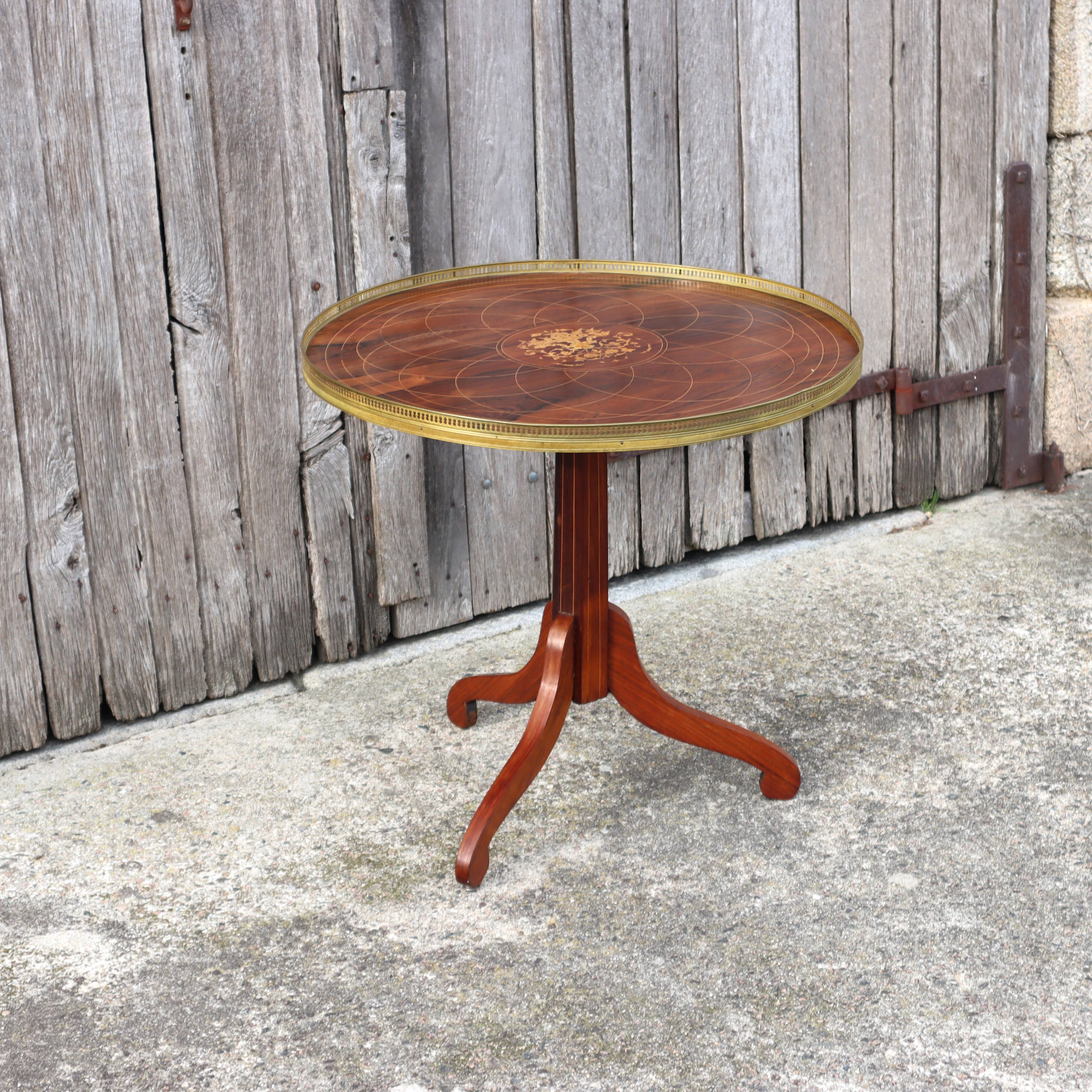 Vintage Neoclassical wooden Game Table-Side Table- Inlay Work-60s