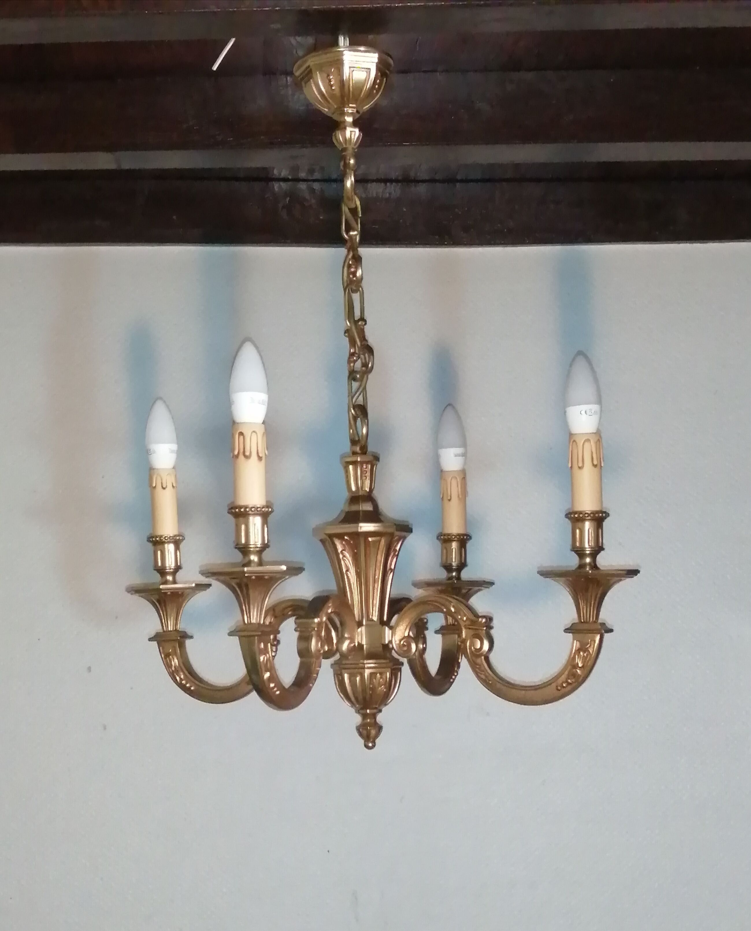 Bronze chandelier 4 arms vintage 1970