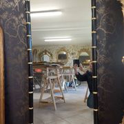 Bamboo mirror XX th lacquered black and gold