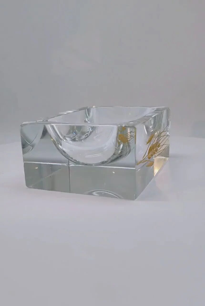 1960s rectangular ashtray or catch-all in Murano glass by Pagnin & Bon with handcrafted 24k gold finishing. Made in Italy.