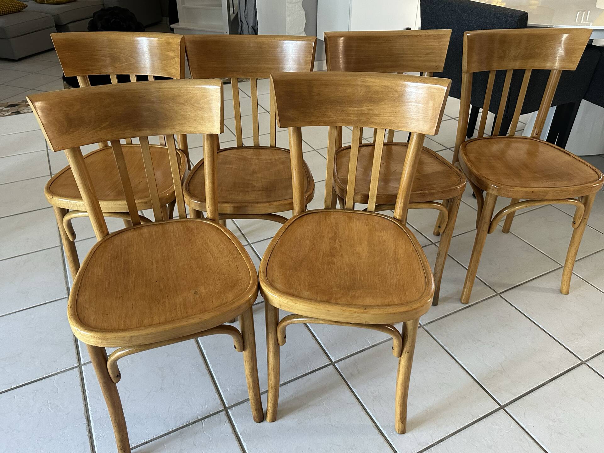 Set of 6 vintage SNCF bistro chairs from the 1960s.