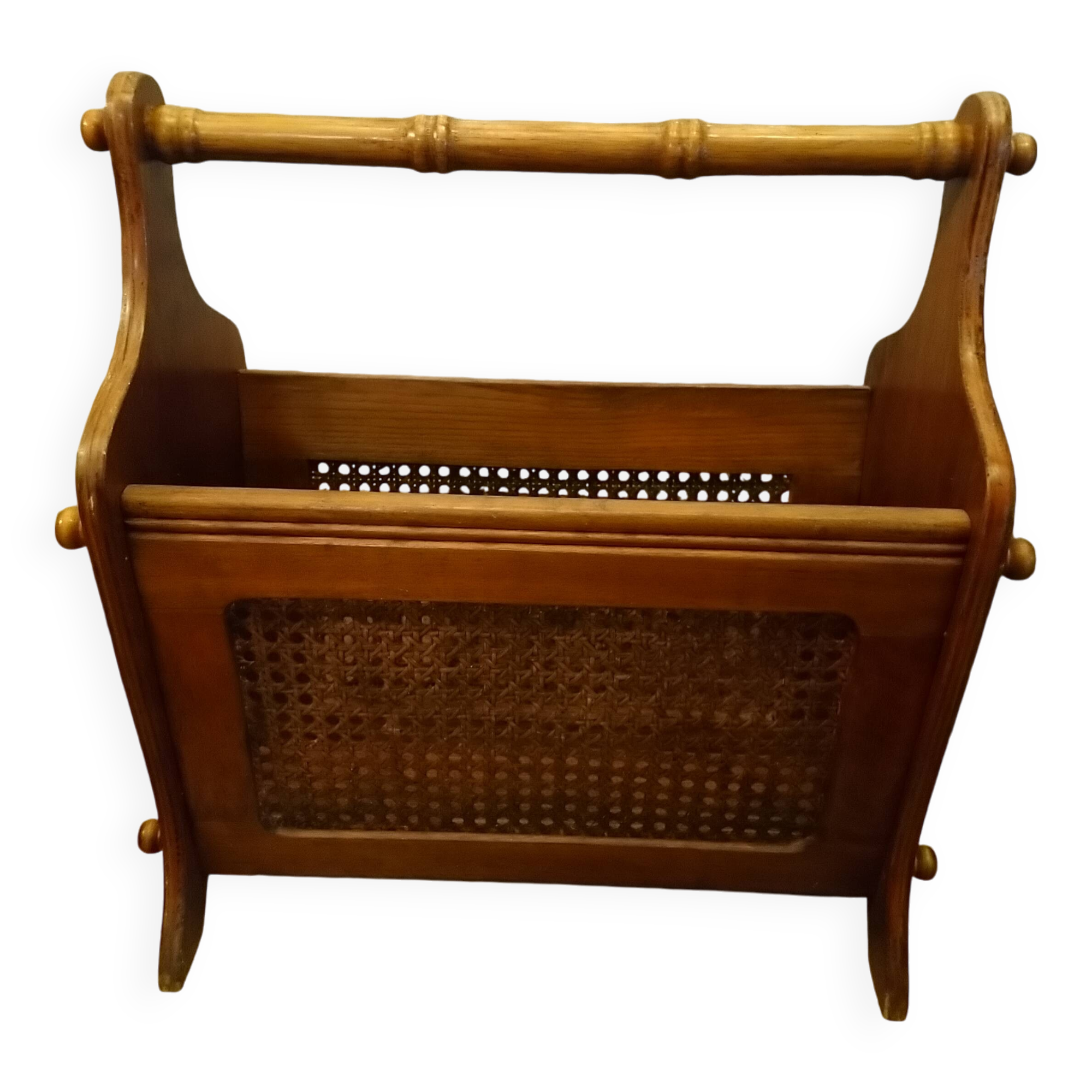 Oak caned magazine rack
