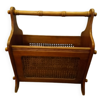 Porte-revue en chêne et cannage