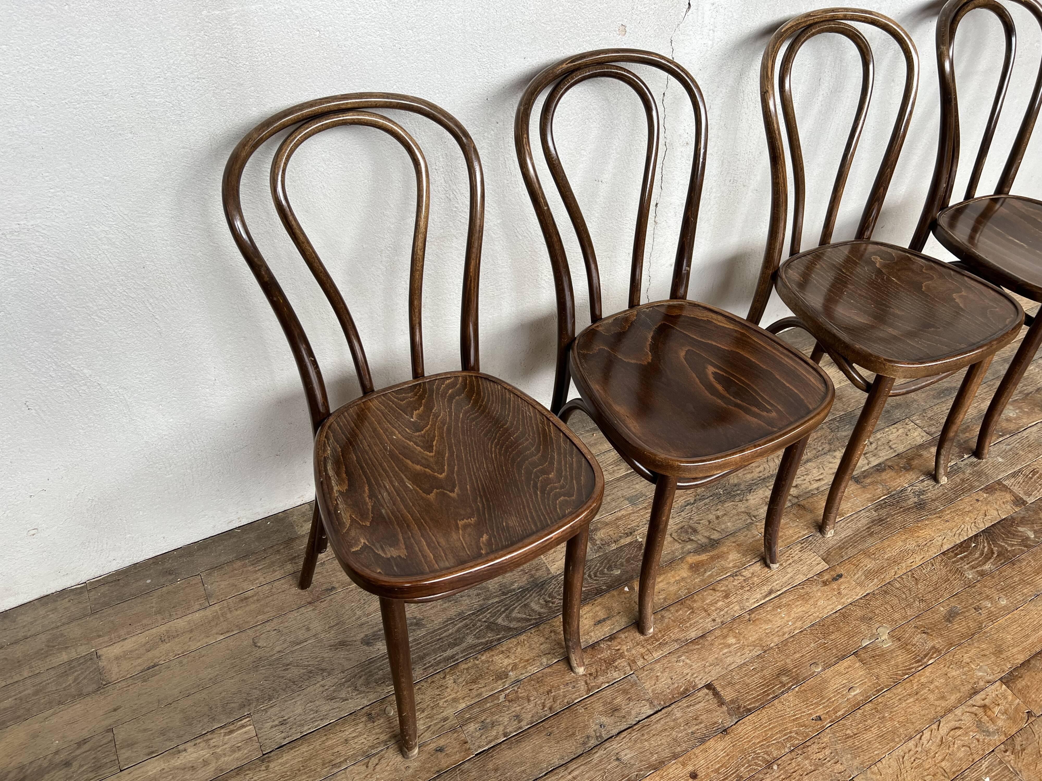 Series of 8 bistro chairs troquet wood curved vintage 1960