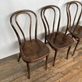Series of 8 bistro chairs troquet wood curved vintage 1960