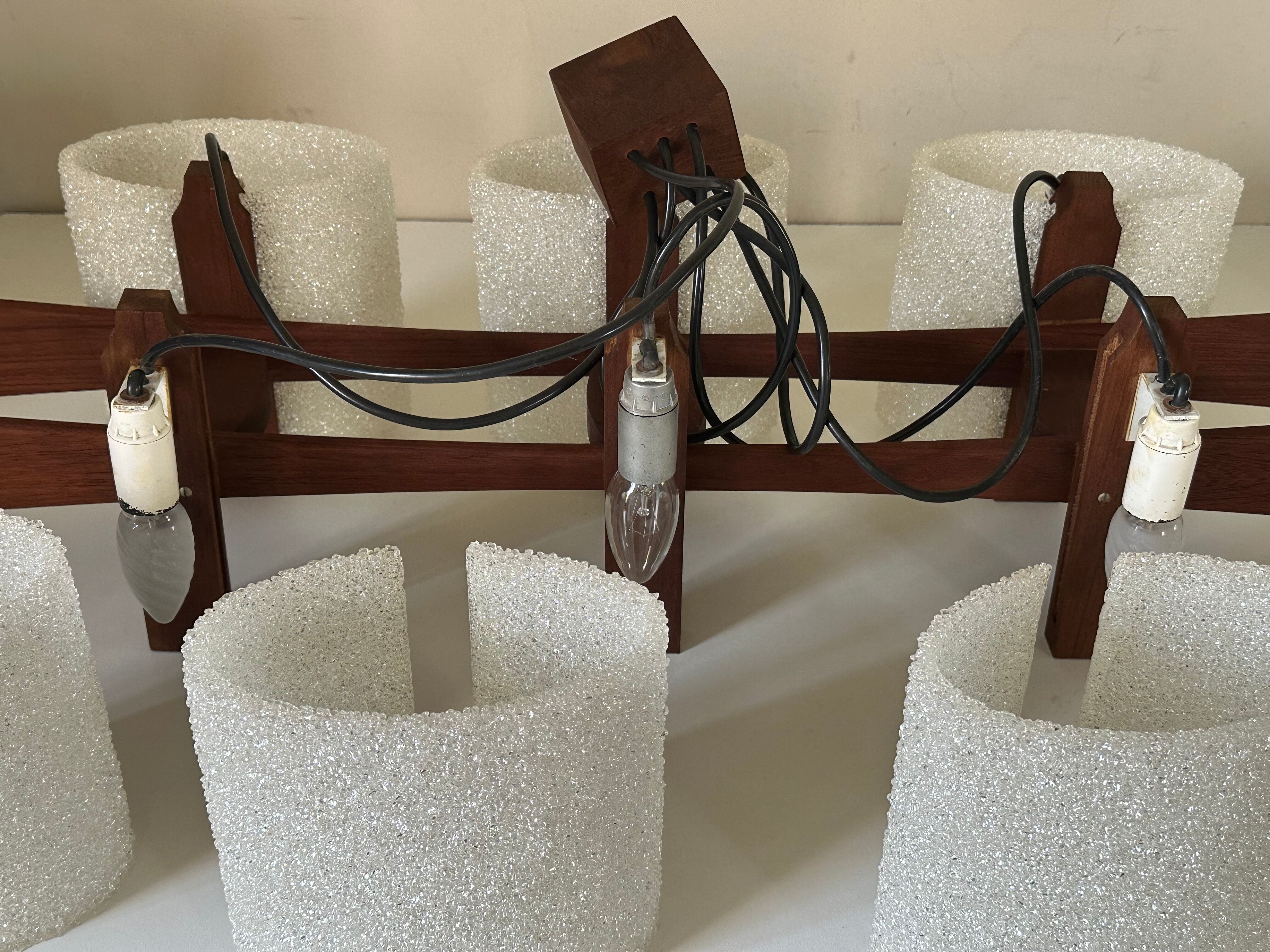 Teak chandelier and vintage design wall lamp 60 years