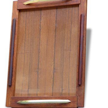 Plateau bois et laiton vintage