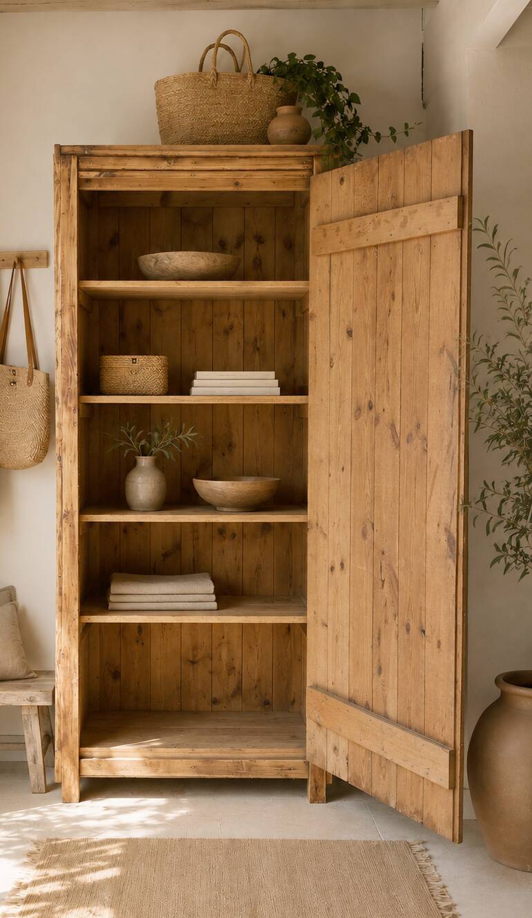 Grande bonnetière ancienne en bois massif – Pièce authentique
