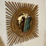 Square rattan mirror 70s 46x46cm