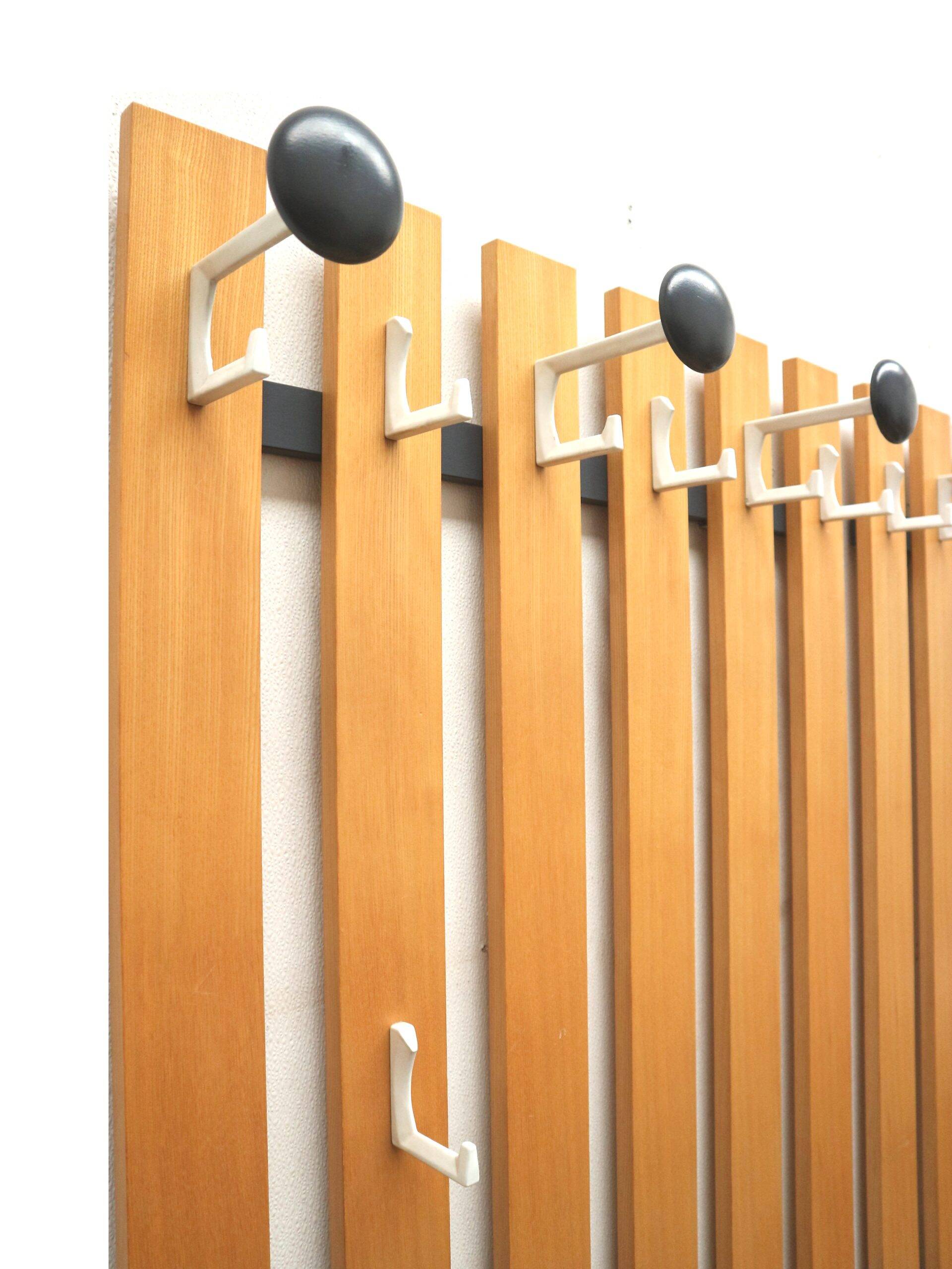Large vintage coat rack with integrated sideboard, dating from the 1970s