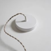 "Olga" pleated pendant light in beige checked fabric and turned wood finish