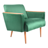 Original vintage armchair, 1960s, restored, green bottle velvet