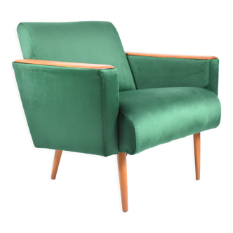 Original vintage armchair, 1960s, restored, green bottle velvet