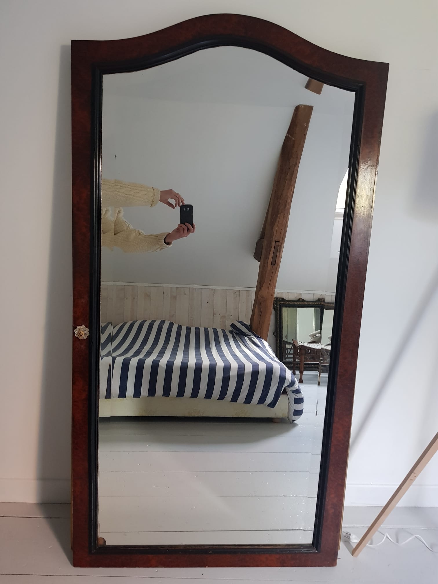 Beveled mirror in elm burl 163cm×65 cm