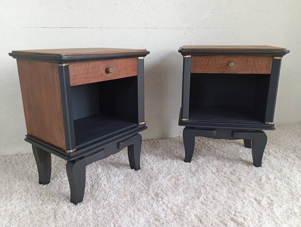 Art Deco walnut bedside tables.