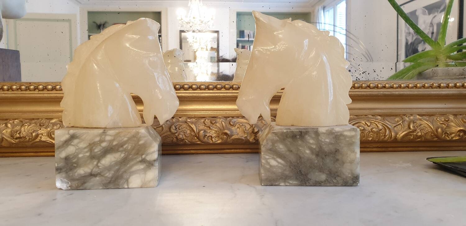 Horse head bookend in onyx and marble