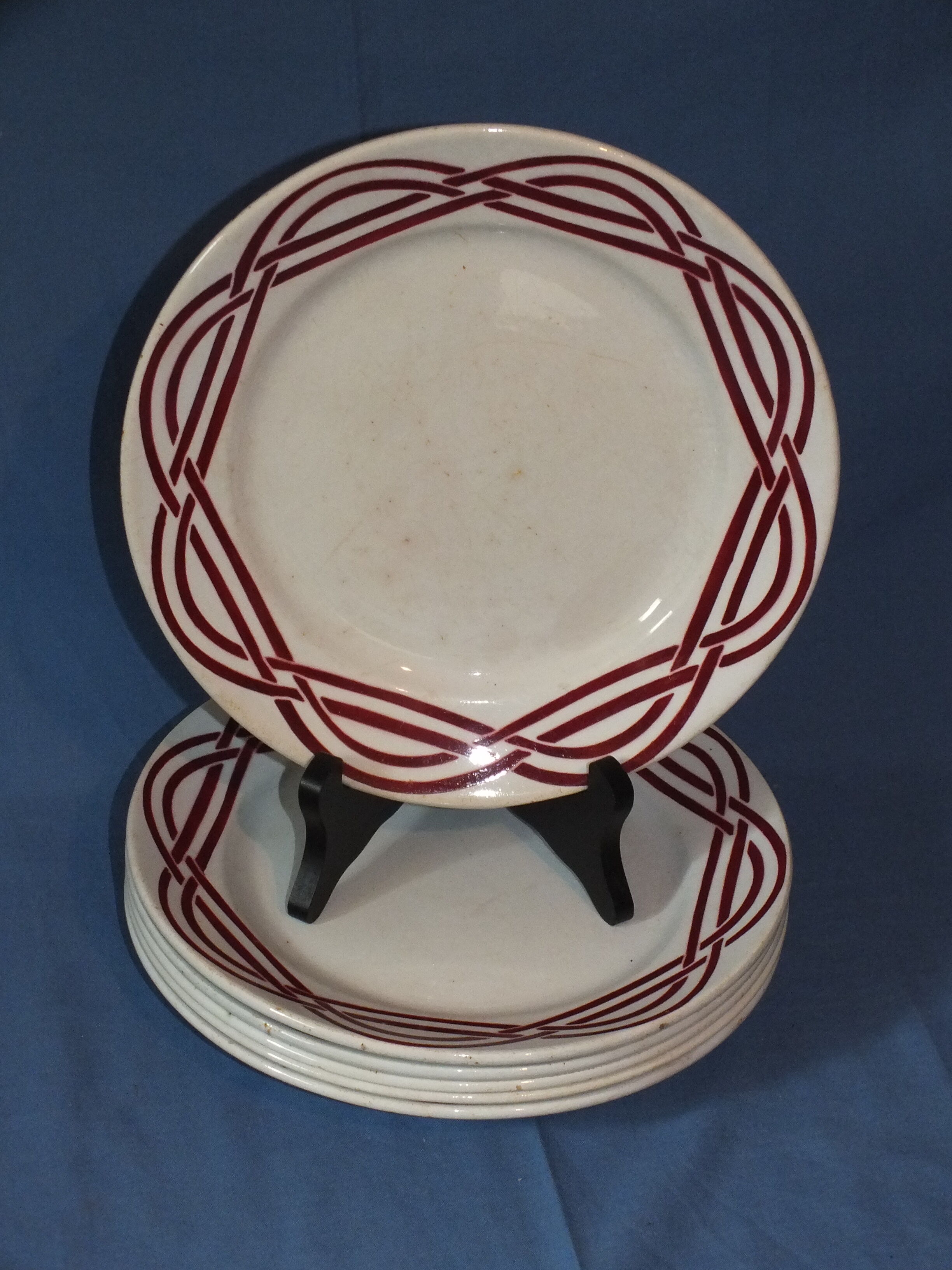 6 flat plates vintage art deco - red décor