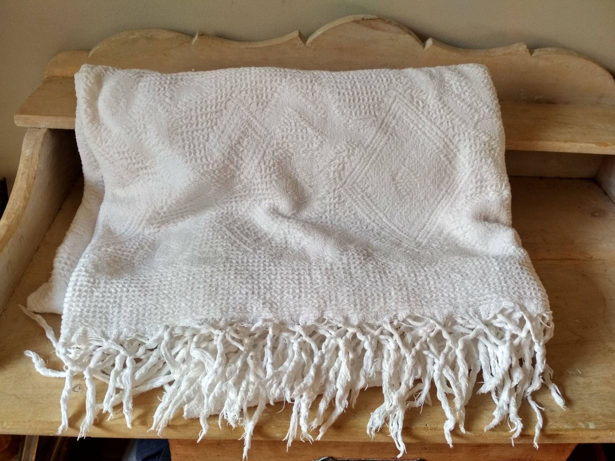 Dessus de lit en coton blanc  tissé , lit 1 place
