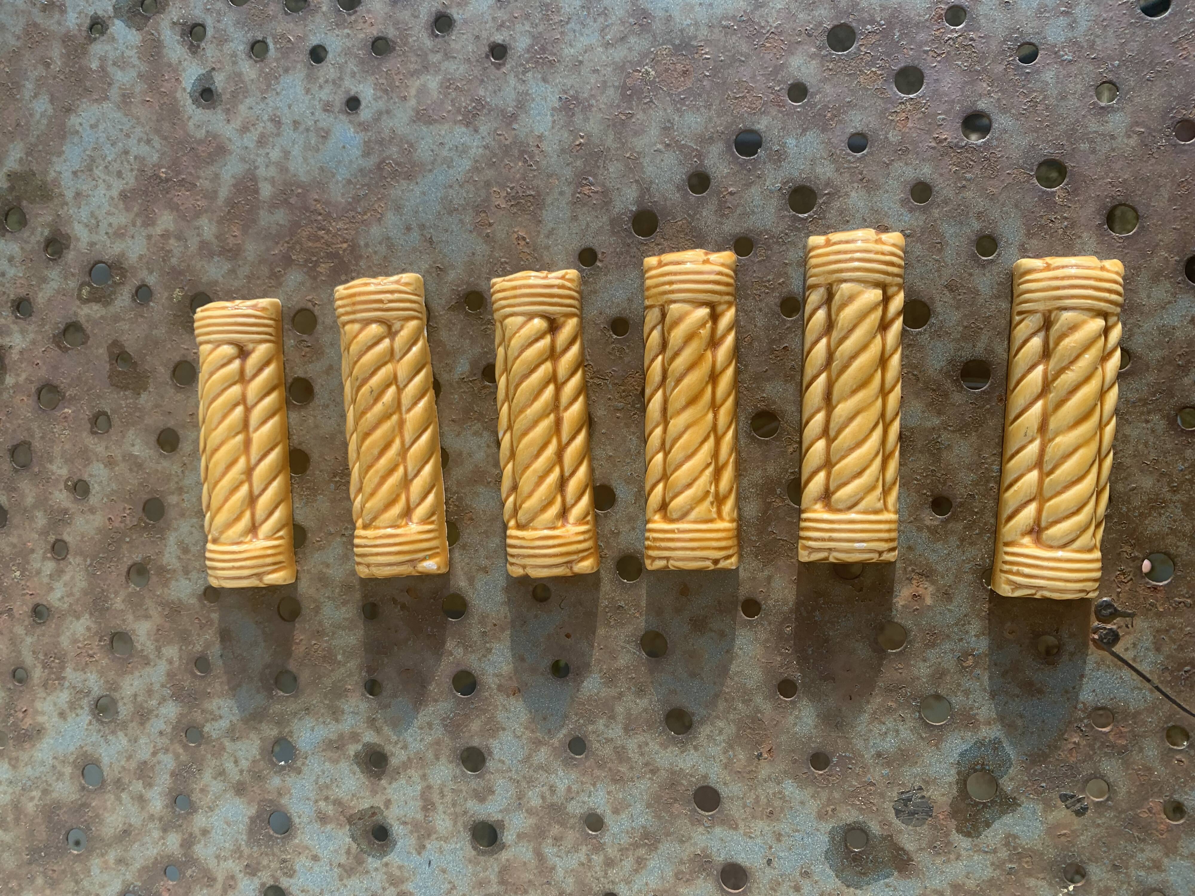 6 enameled ceramic knife holders, slip, vintage golden yellow