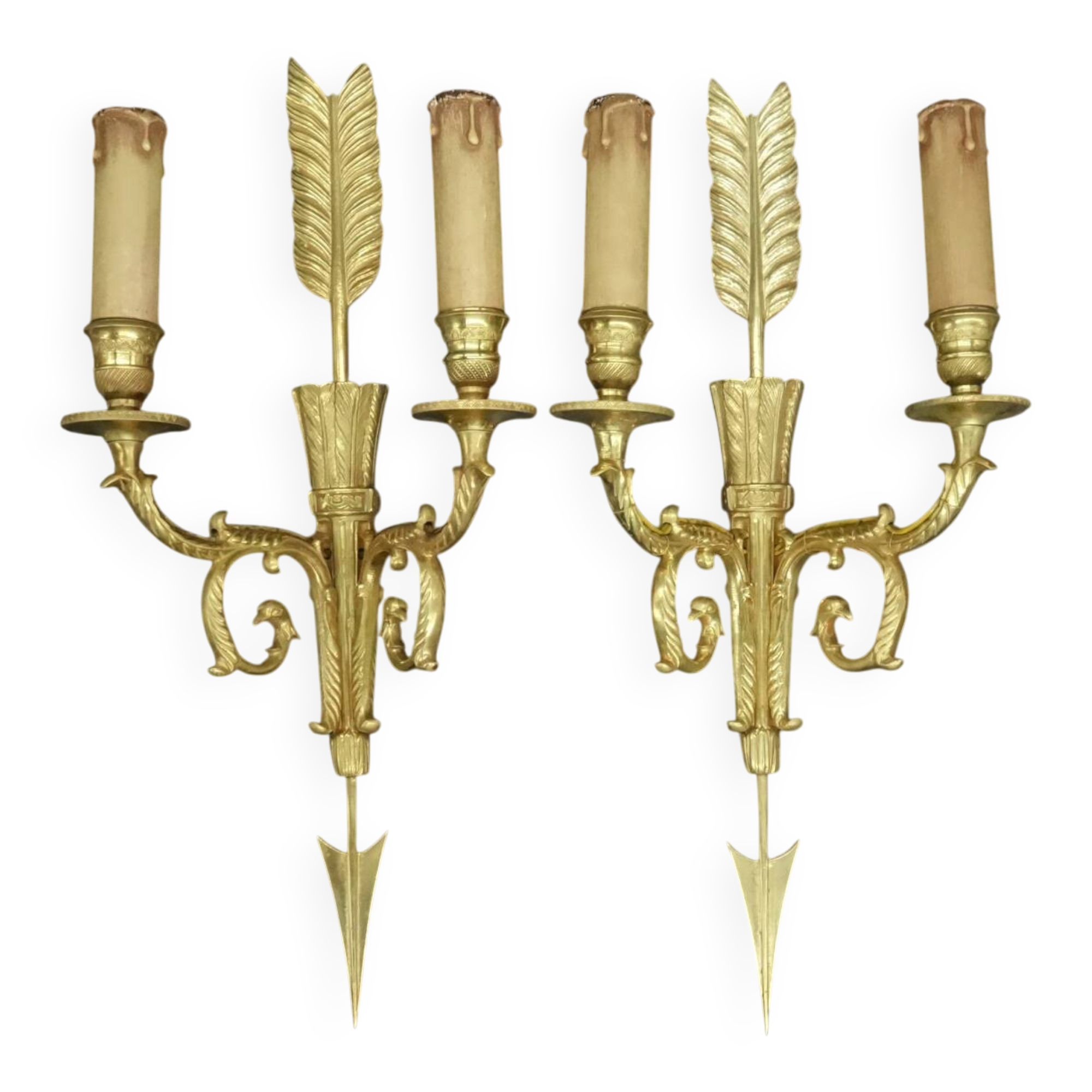 Paire d'appliques en bronze doré flèche et têtes d'aigle style Empire