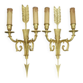 Large pair of arrow sconces and eagle heads in Empire style - gilded bronze