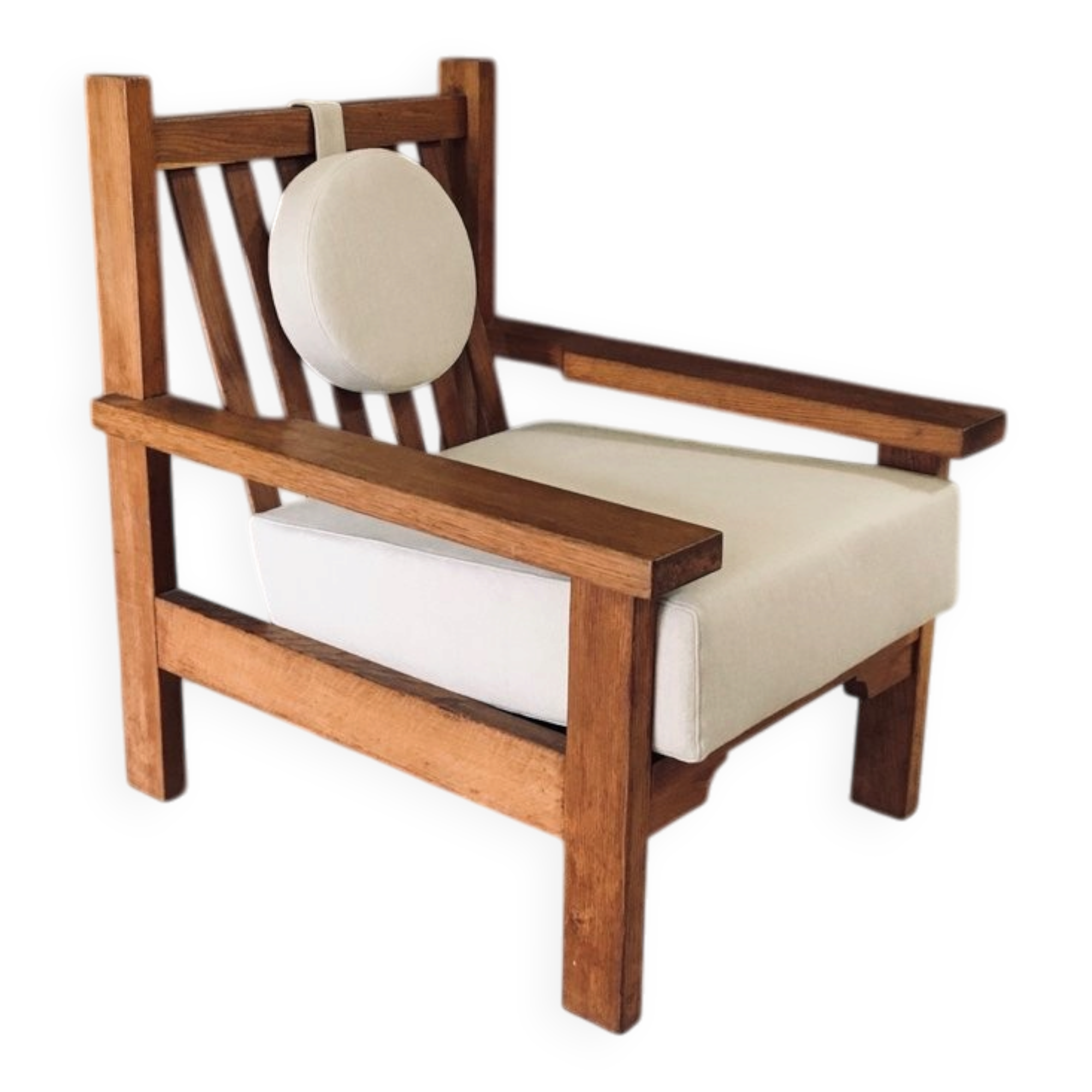 Brutalist Square Oak Lounge Chair, Belgium, 1950s