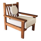 Brutalist Square Oak Lounge Chair, Belgium, 1950s