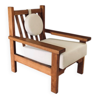 Brutalist Square Oak Lounge Chair, Belgium, 1950s