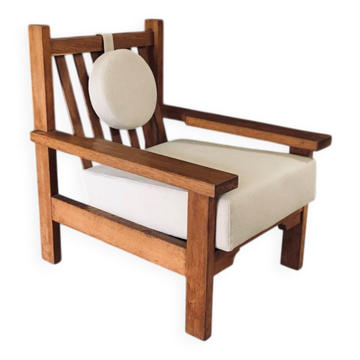Brutalist Square Oak Lounge Chair, Belgium, 1950s