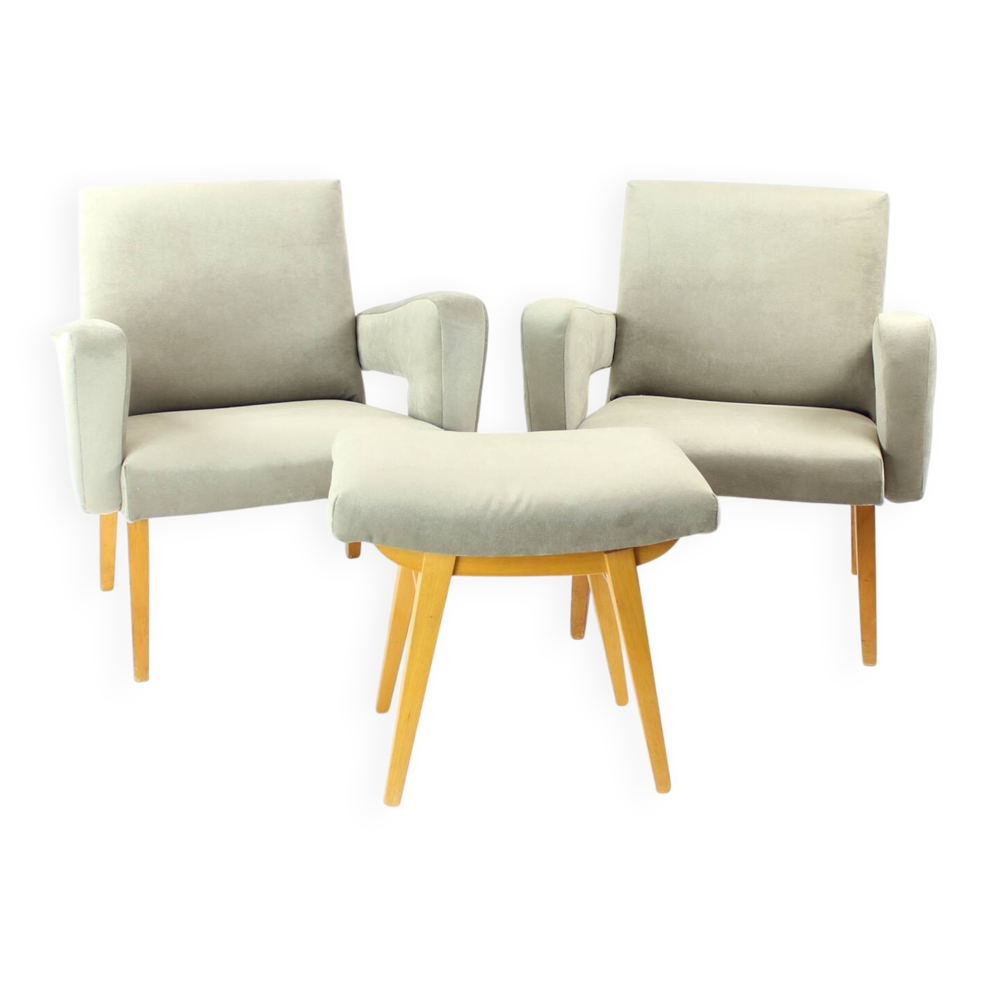 Ensemble de deux fauteuils avec tabouret du milieu du siècle, Tchécoslovaquie, années 1960