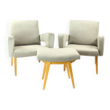 Ensemble de deux fauteuils avec tabouret du milieu du siècle, Tchécoslovaquie, années 1960