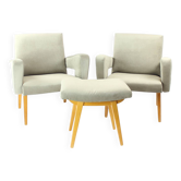 Ensemble de deux fauteuils avec tabouret du milieu du siècle, Tchécoslovaquie, années 1960
