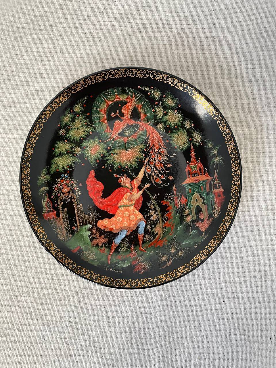 Porcelain plaque decorated with an illustration of a Russian legend