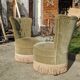 Duo de fauteuils crapauds capitonnés vert vintage