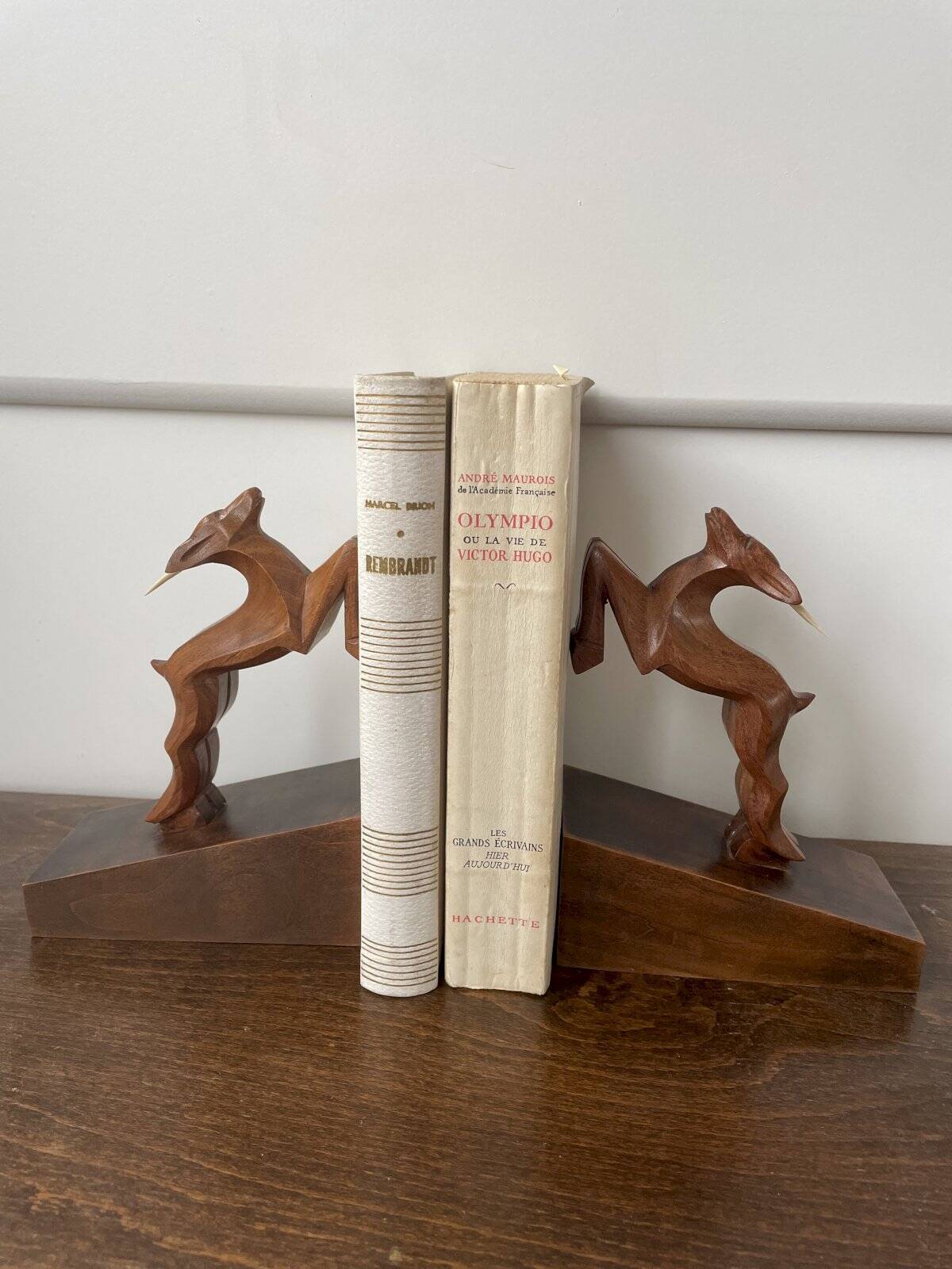 Wooden ibex bookends