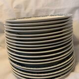 2 sets of 9 flat plates in art deco blue earthenware Longchamp Terre de Fer