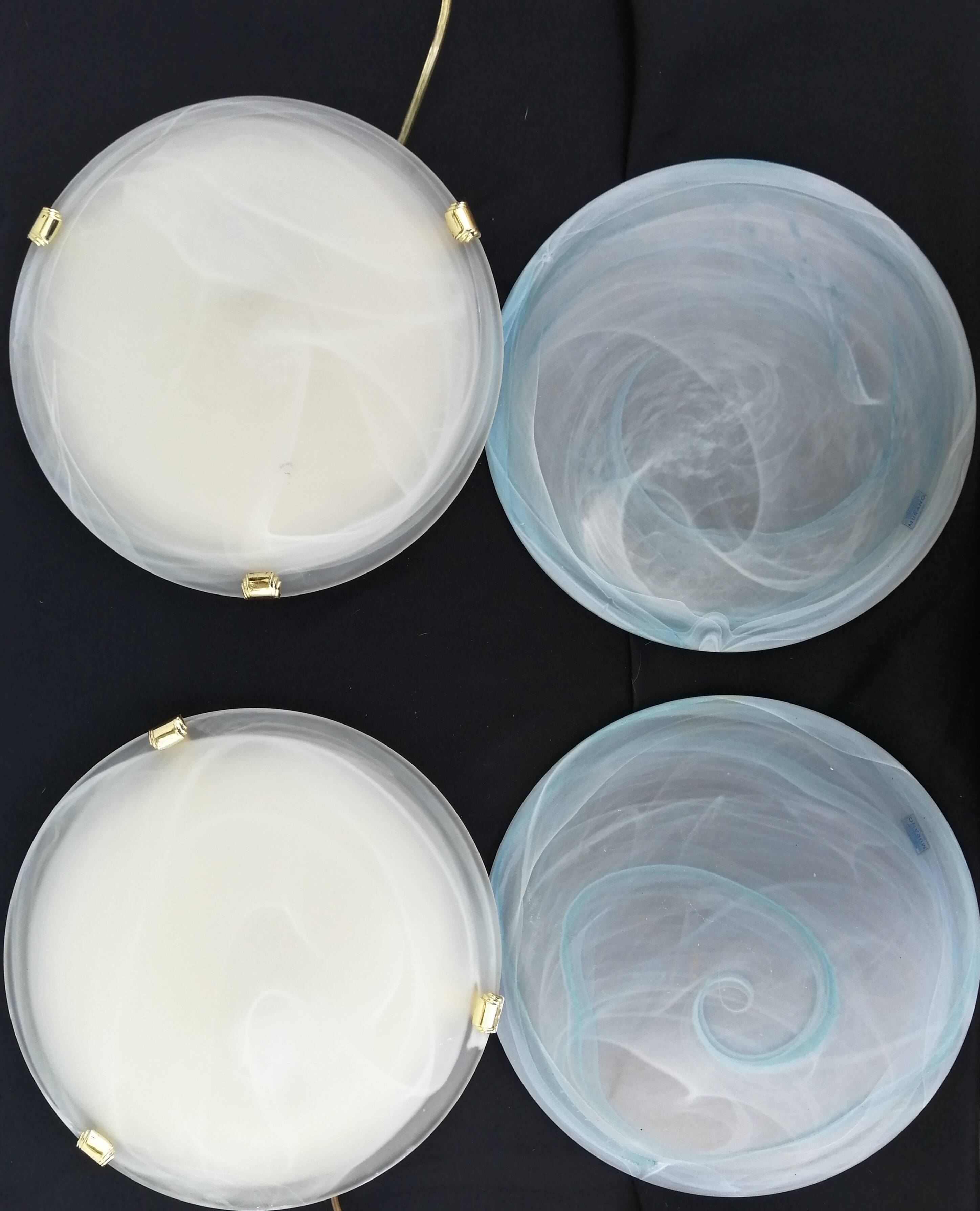 Pair of vintage blue and white Murano glass ceiling lights 1980