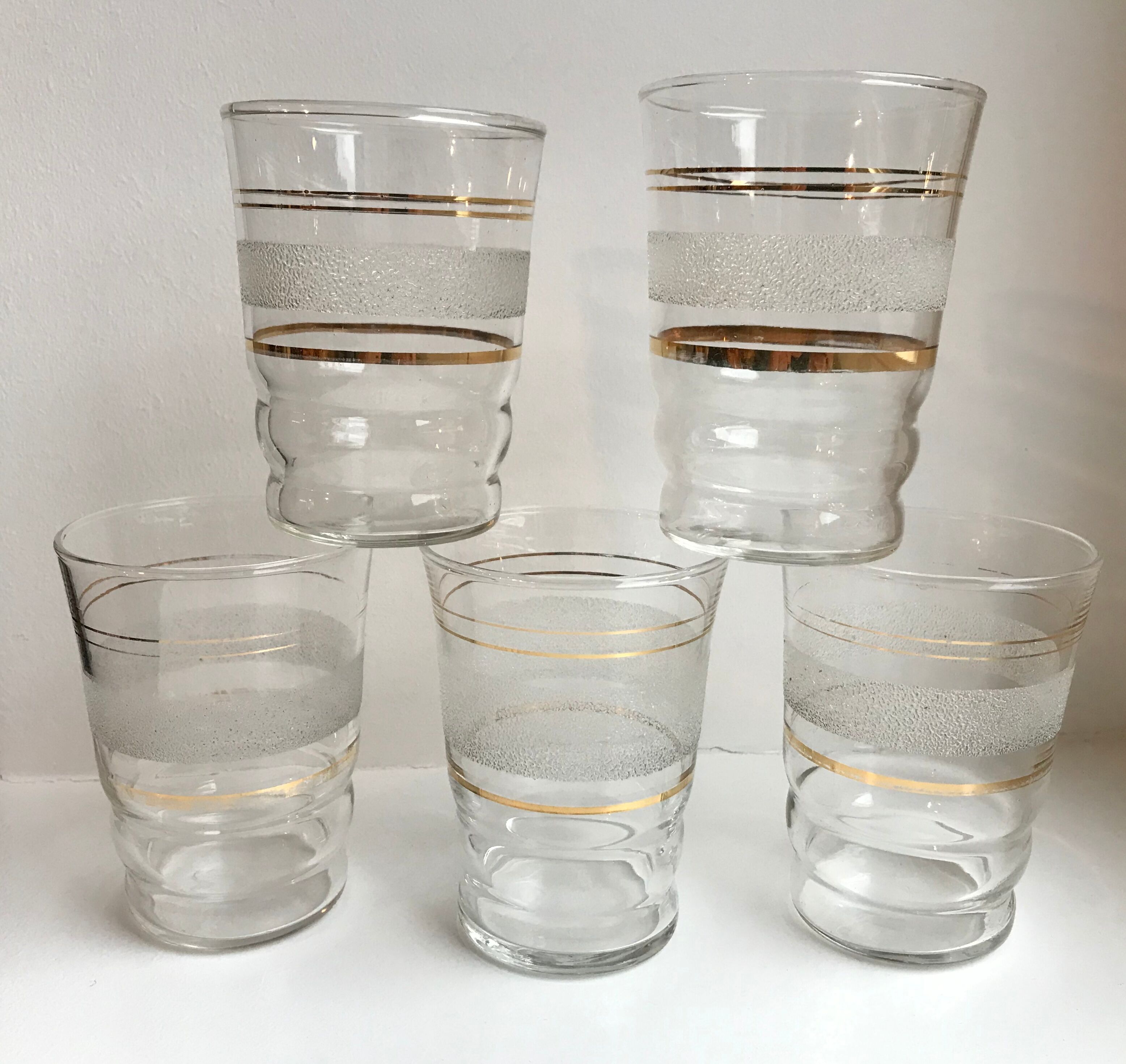 Lot de 5 verres à eau granité années 50