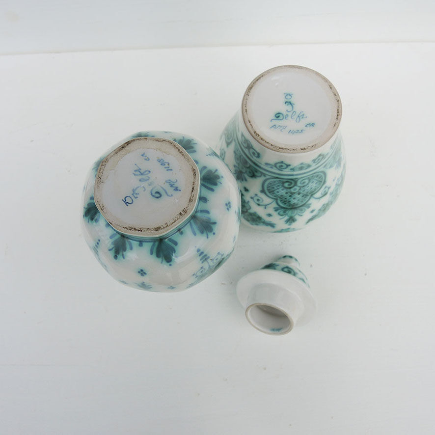 Antique vase & pot in green Delftware